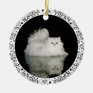 Persian Cat with Jade Green Eyes Ceramic Tree Decoration