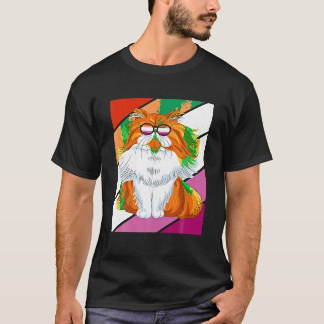 Persian Cat With Pride Lesbian Flag LGBTQ Proud Al T-Shirt (Front)