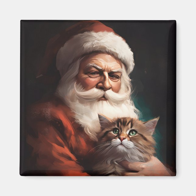 Persian Cat With Santa Claus Festive Christmas  Magnet (Front)