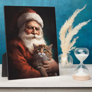 Persian Cat With Santa Claus Festive Christmas Plaque