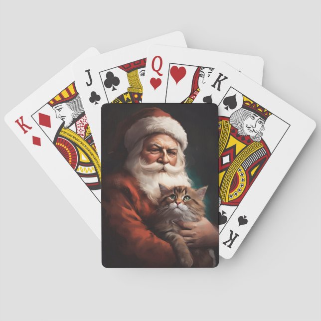 Persian Cat With Santa Claus Festive Christmas  Playing Cards (Back)