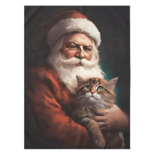 Persian Cat With Santa Claus Festive Christmas  Tablecloth