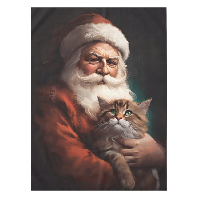 Persian Cat With Santa Claus Festive Christmas  Tablecloth (Front)