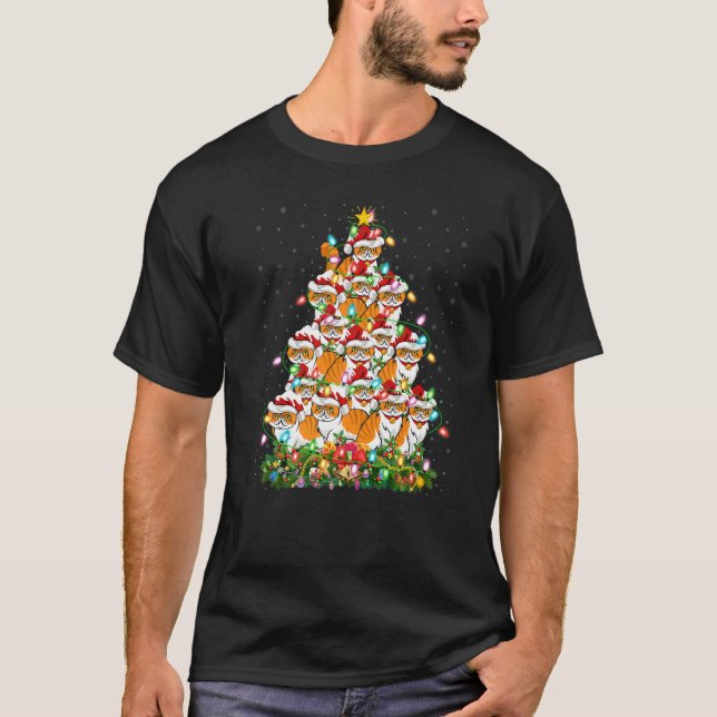 Persian Cat  Xmas Santa Persian Cat Christmas Tree T-Shirt (Front)