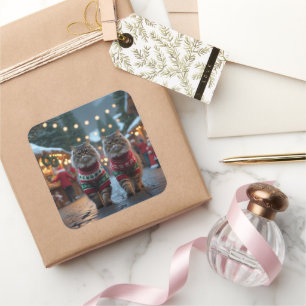 Persian Cats Christmas Snow Holiday Square Sticker