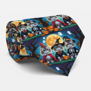 Persian Cats Pumpkin Halloween Funny Tie