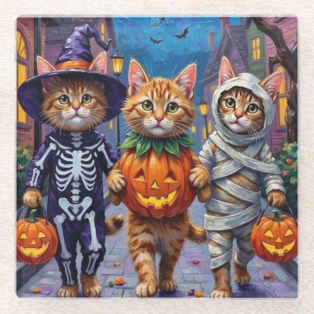 Persian Cats Trick-or-Treating  Halloween Costumes Glass Coaster (Front)