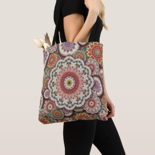 persian damask mosaic flowers mandala chic elegant tote bag