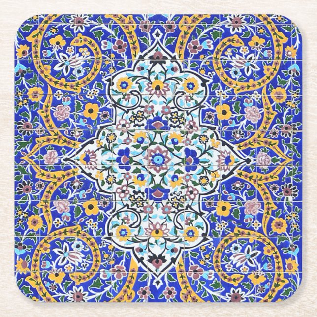 Persian elaborate tiled mural     square paper coaster (Front)