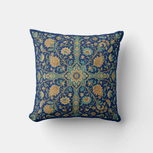Persian Floral Arabesque Pattern Royal Blue Cushion