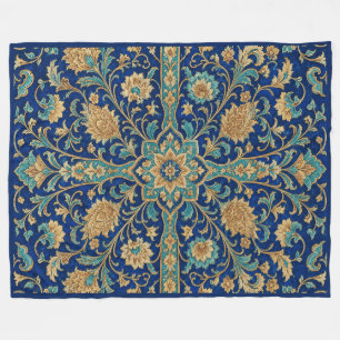 Persian Floral Arabesque Pattern Royal Blue Fleece Blanket