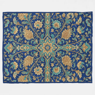 Persian Floral Arabesque Pattern Royal Blue  Fleece Blanket