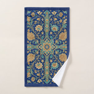 Persian Floral Arabesque Pattern Royal Blue Hand Towel