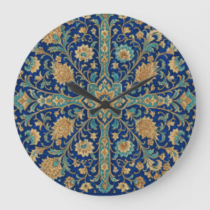 Persian Floral Arabesque Pattern Royal Blue  Large Clock