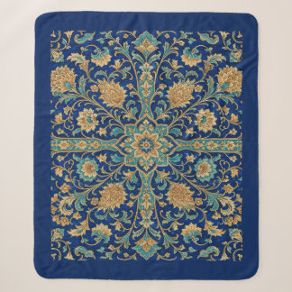 Persian Floral Arabesque Pattern Royal Blue  Sherpa Blanket