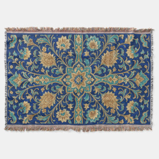 Persian Floral Arabesque Pattern Royal Blue  Throw Blanket