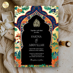 Persian Floral Inlay Black Muslim Wedding Gold