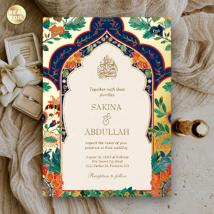 Persian Floral Inlay Cream Muslim Wedding Gold