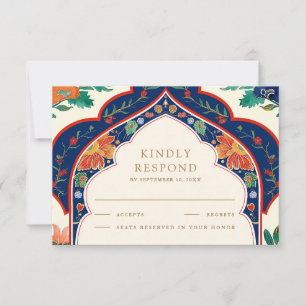 Persian Floral Inlay Cream Muslim Wedding RSVP Card