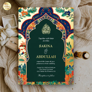 Persian Floral Inlay Emerald Muslim Wedding Gold