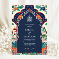 Persian Floral Inlay Navy Blue Muslim Wedding