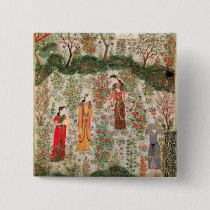 Persian Garden, 15th century (w/c on paper) 15 Cm Square Badge