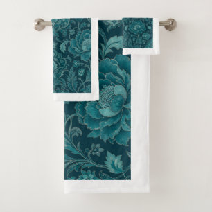 Persian Garden Luxury Teal Floral Damas Bath Towel Set
