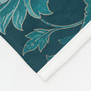 Persian Garden Luxury Teal Floral Damas Fleece Blanket