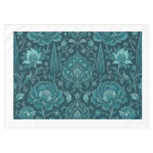 Persian Garden Luxury Teal Floral Damas Tablecloth