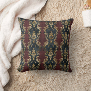 Persian Gold Damask Noir Pattern (1) Cushion