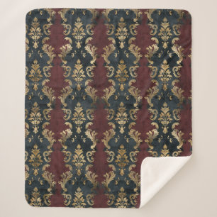 Persian Gold Damask Noir Pattern (1) Sherpa Blanket