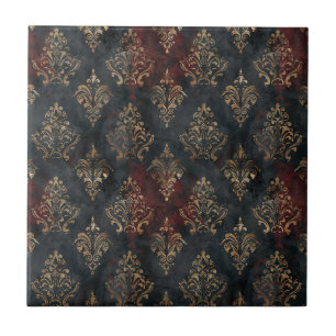 Persian Gold Damask Noir Pattern (2) Ceramic Tile