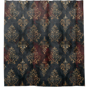 Persian Gold Damask Noir Pattern (2) Shower Curtain