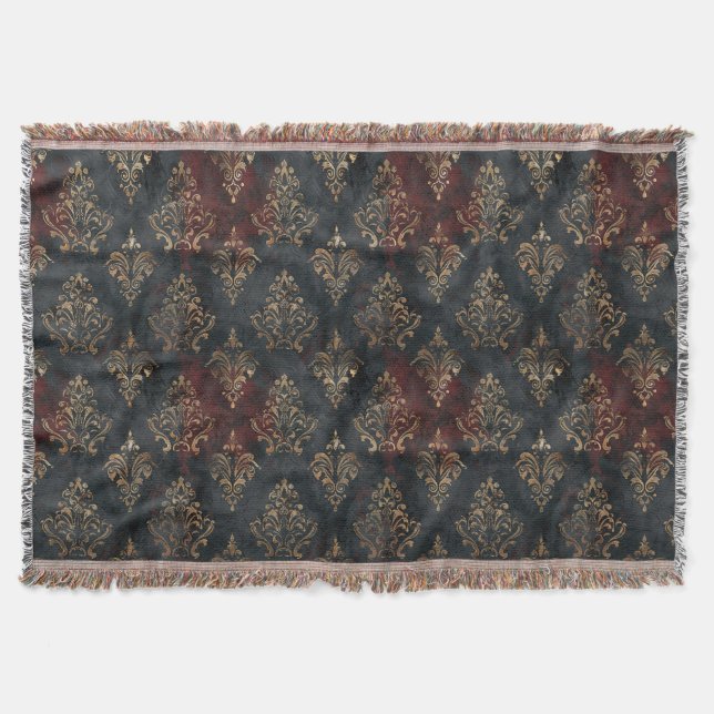 Persian Gold Damask Noir Pattern (2) Throw Blanket (Front)