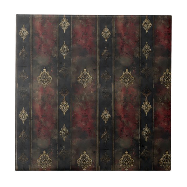Persian Gold Damask Noir Pattern (4) Ceramic Tile (Front)