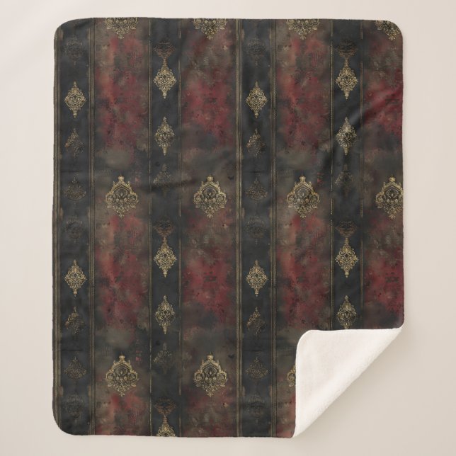 Persian Gold Damask Noir Pattern (4) Sherpa Blanket (Front)