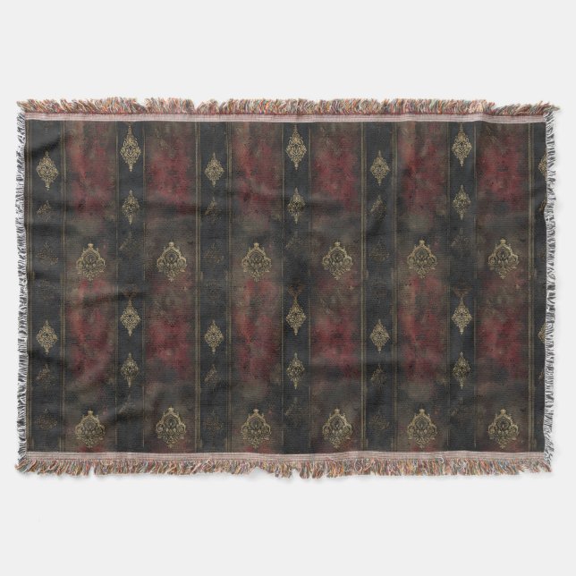 Persian Gold Damask Noir Pattern (4) Throw Blanket (Front)