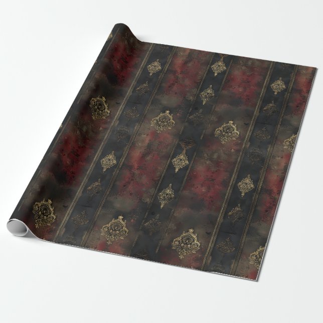 Persian Gold Damask Noir Pattern (4) Wrapping Paper (Unrolled)
