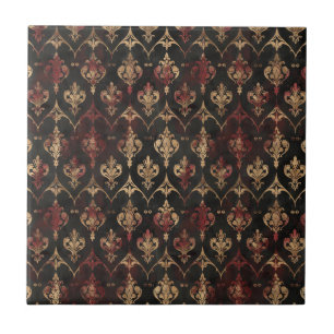 Persian Gold Damask Noir Pattern (5) Ceramic Tile