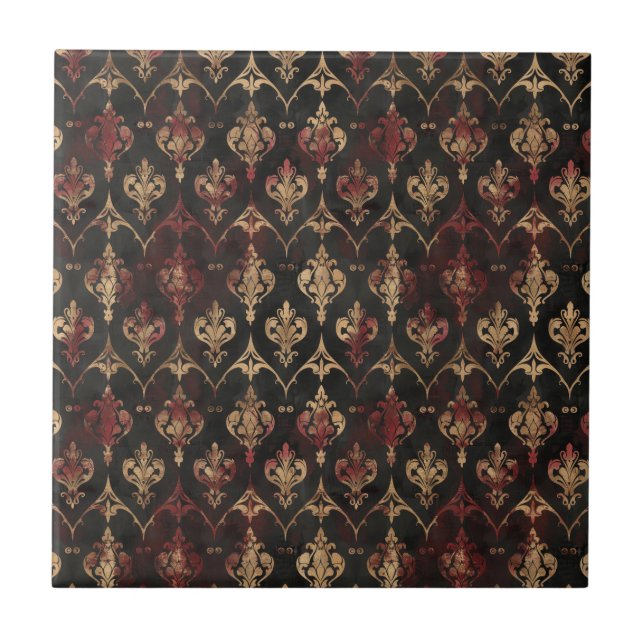 Persian Gold Damask Noir Pattern (5) Ceramic Tile (Front)
