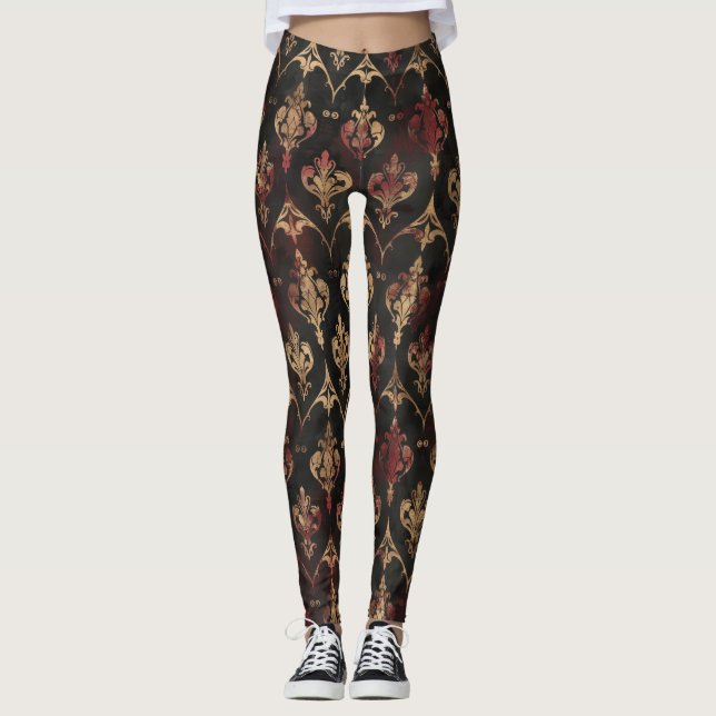 Persian Gold Damask Noir Pattern (5) Leggings (Front)