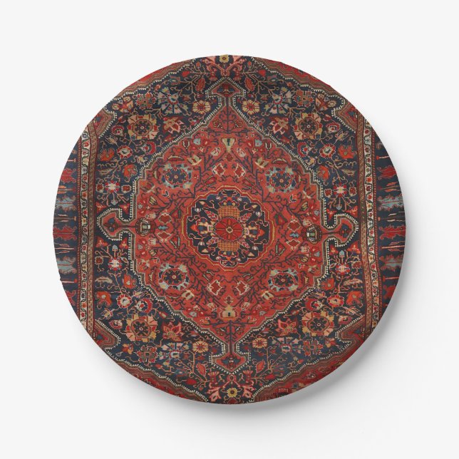 Persian Joshan Red Rusty Blue  Paper Plate (Front)