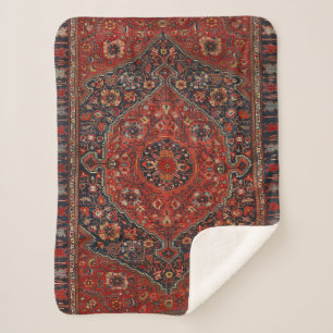 Persian Joshan Red Rusty Blue  Sherpa Blanket