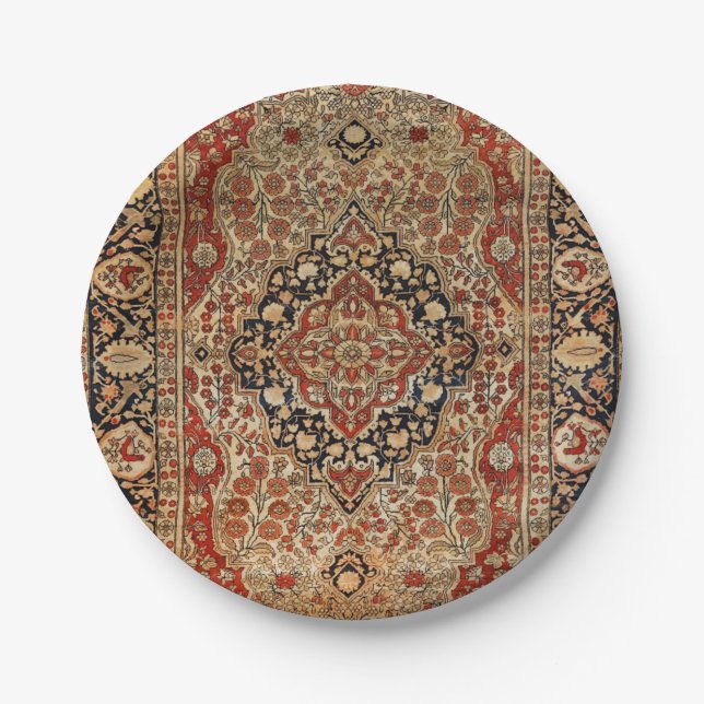 Persian Kashan Burnt Orange Yellow  Paper Plate (Front)