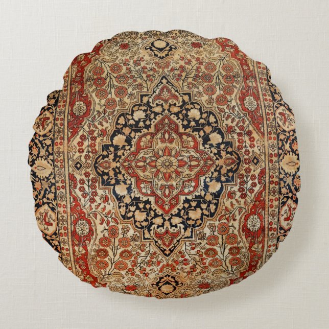 Persian Kashan Burnt Orange Yellow  Round Cushion (Front)