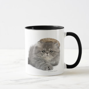 Persian Kitten (2 months old) wearing a straw Mug