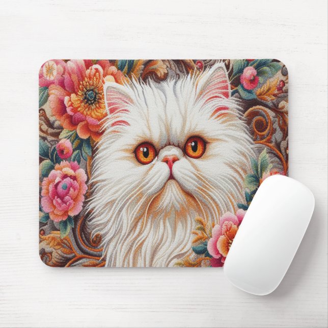 Persian Kitten Flowers, Floral Delight Persian Cat Mouse Pad (With Mouse)