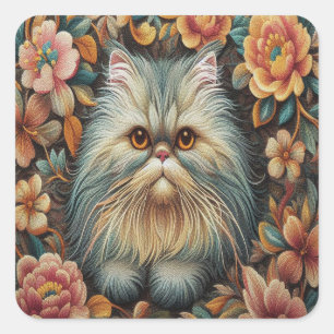 Persian Kitten Flowers, Floral Delight Persian Cat Square Sticker
