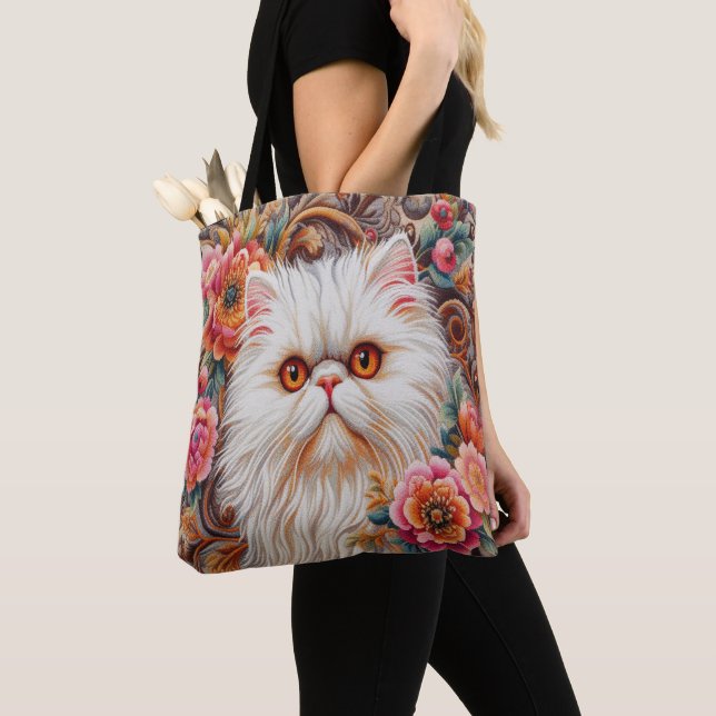 Persian Kitten Flowers, Floral Delight Persian Cat Tote Bag (Close Up)