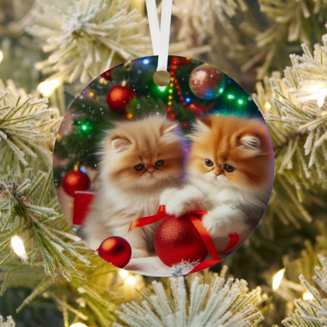 Persian Kittens Merry Christmas  Metal Tree Decoration (Insitu)